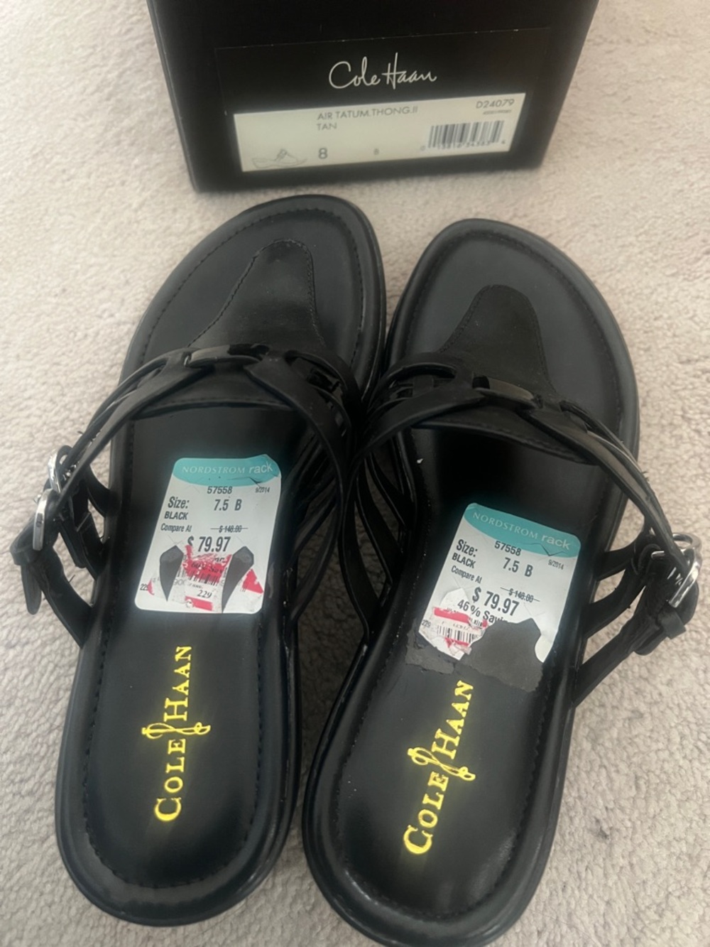 Cole Haan Black T-Strap Leather Sandals